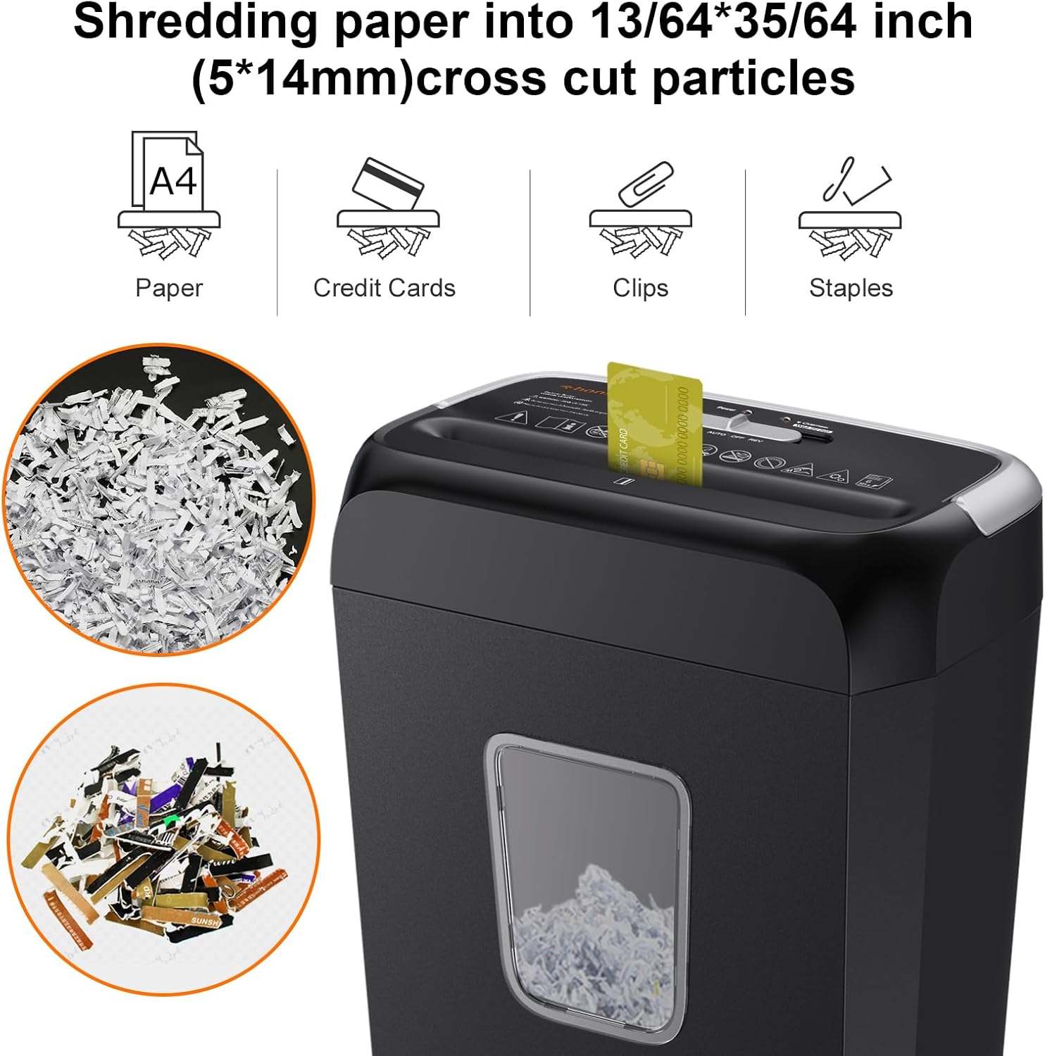 Bonsaii Paper Shredder for Home Use, 3.4 Gal Wastebasket, 6 Sheet Crosscut Paper Credit Cards, Staples, and Clips Shredder for Home Office Use, Portable Handle Design (C237-B New Version) - Image 3