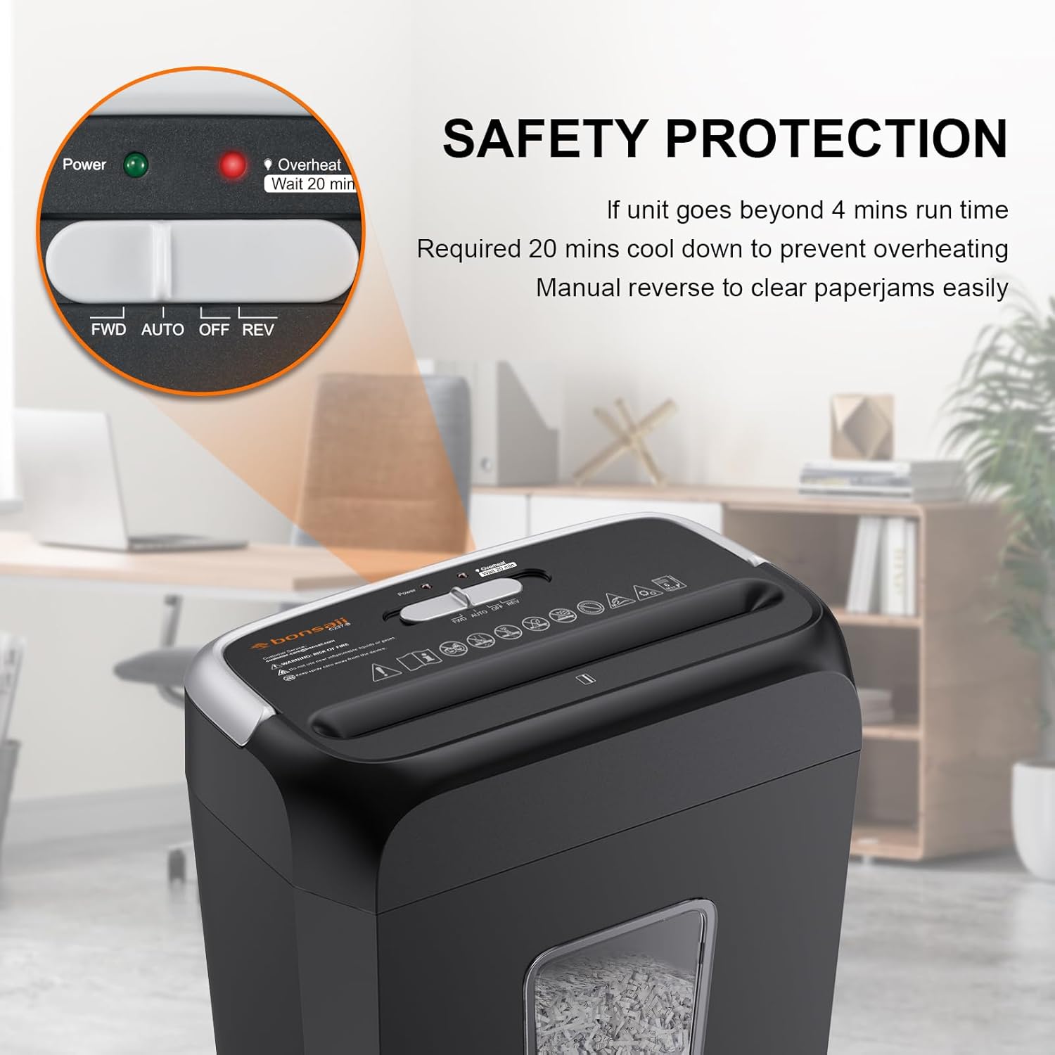 Bonsaii Paper Shredder for Home Use, 3.4 Gal Wastebasket, 6 Sheet Crosscut Paper Credit Cards, Staples, and Clips Shredder for Home Office Use, Portable Handle Design (C237-B New Version) - Image 4