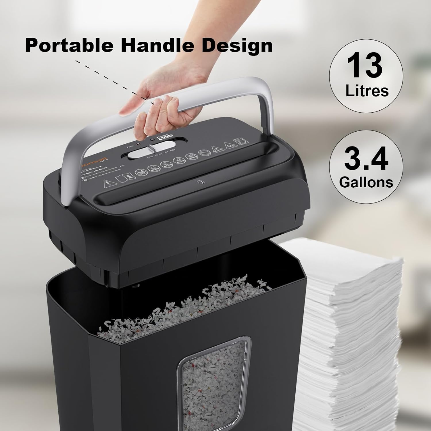 Bonsaii Paper Shredder for Home Use, 3.4 Gal Wastebasket, 6 Sheet Crosscut Paper Credit Cards, Staples, and Clips Shredder for Home Office Use, Portable Handle Design (C237-B New Version) - Image 6