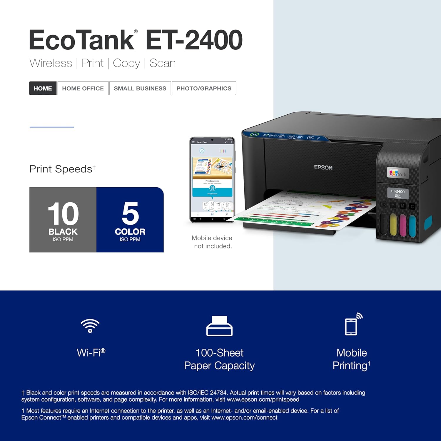 Epson EcoTank ET-2400 Wireless Color All-in-One Cartridge-Free Supertank Printer with Scan and Copy for Everyday Home Printing, Black - Image 4
