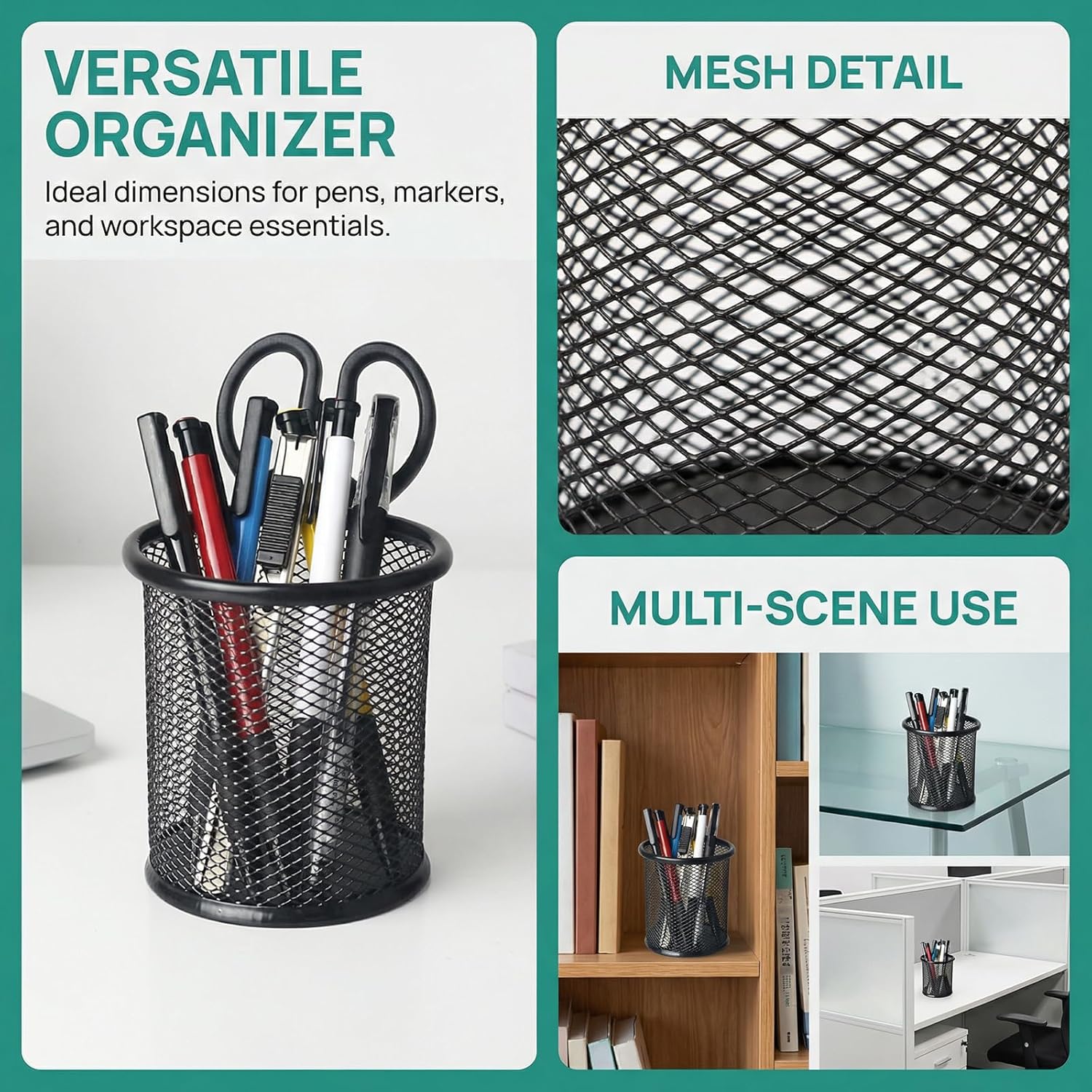 Nicunom 12 Pack Metal Pen Holder Wire Mesh Pen Cup Pencil Holder Pencil Cup for Desk Office Pen Organizer, Black - Image 4