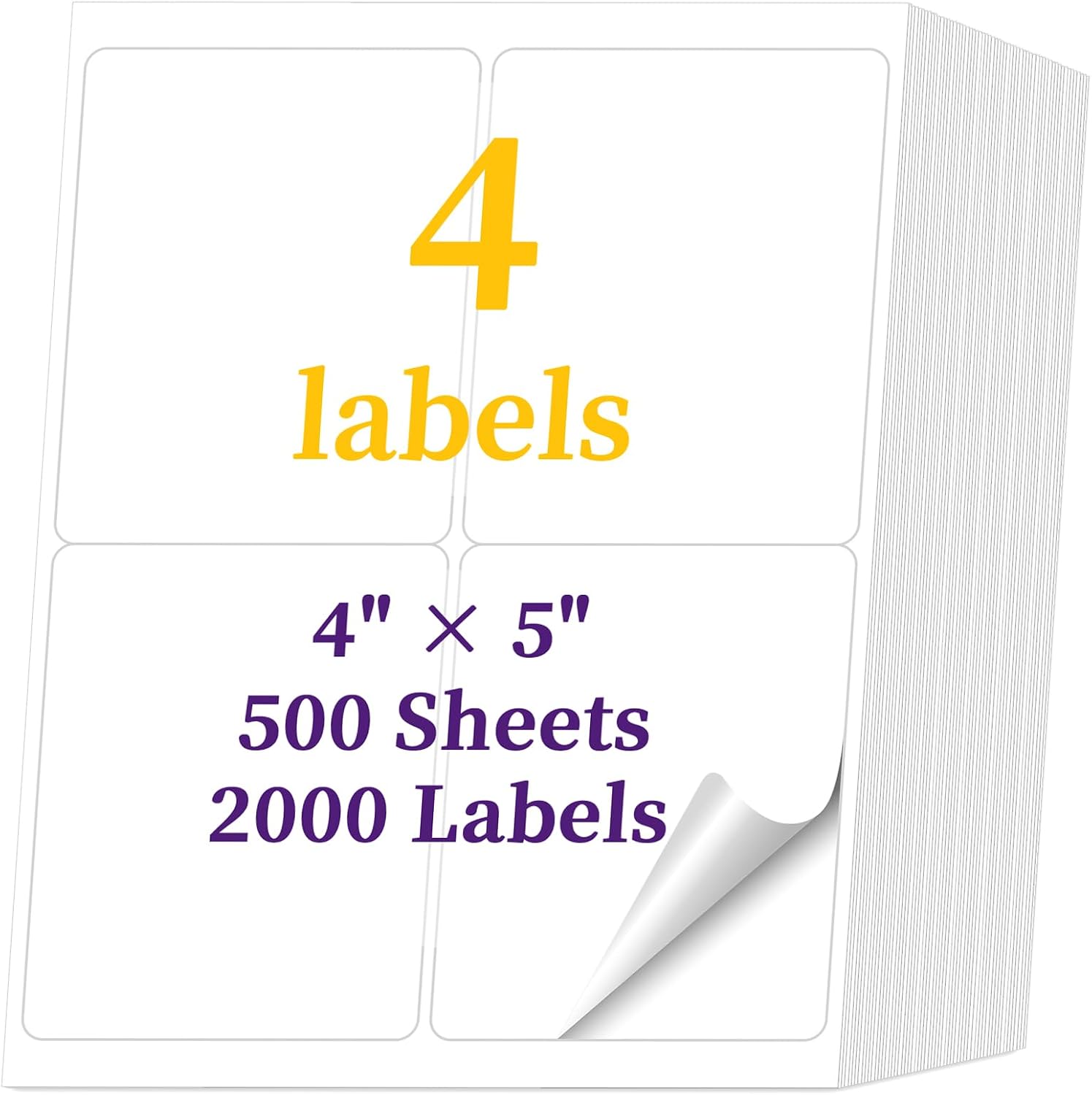 2000 Labels 500 Sheets 4 Up Shipping Address Labels for Laser & Inkjet Printers, 4 per Page Sticker Paper, 4" x 5" Printable Labels