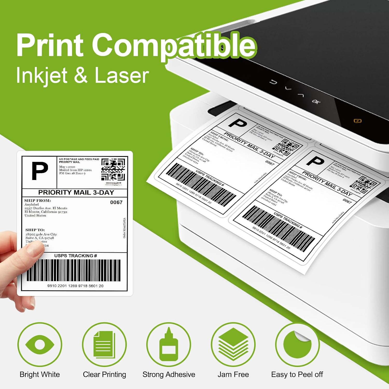 2000 Labels 500 Sheets 4 Up Shipping Address Labels for Laser & Inkjet Printers, 4 per Page Sticker Paper, 4" x 5" Printable Labels - Image 3